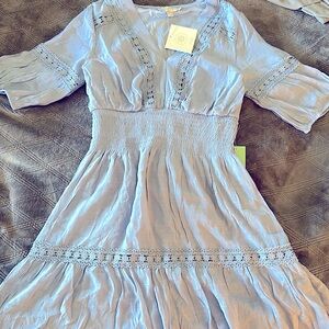 NWT ANTHROPOLOGIE BLUE LACE DETAIL DRESS PETITE SMALL